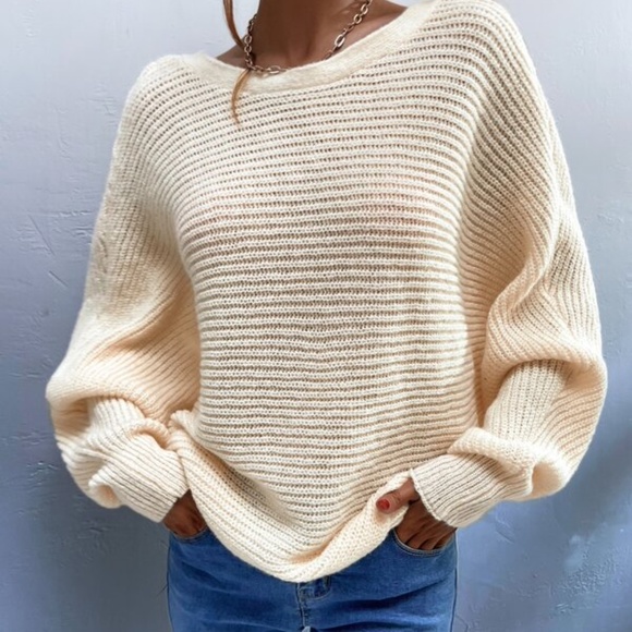 Cozy Cream Open Back Knit Sweater Top - Picture 4 of 4